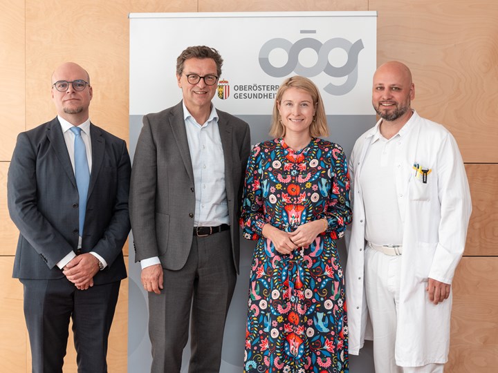 Prim. Dr. Paul Martin Zwittag, MBA MSc. (Vorstand der Klinik für Hals-, Nasen- und Ohrenheilkunde am KUK), Mag. Dr. Franz Harnoncourt (Vorsitzender der GF OÖG und GF KUK), Gesundheitsreferentin LH-Stv.in Mag.a Christine Haberlander, Prim. Dr. Kostja Steiner, MBA (Ärztlicher Direktor am Klinikum Rohrbach)