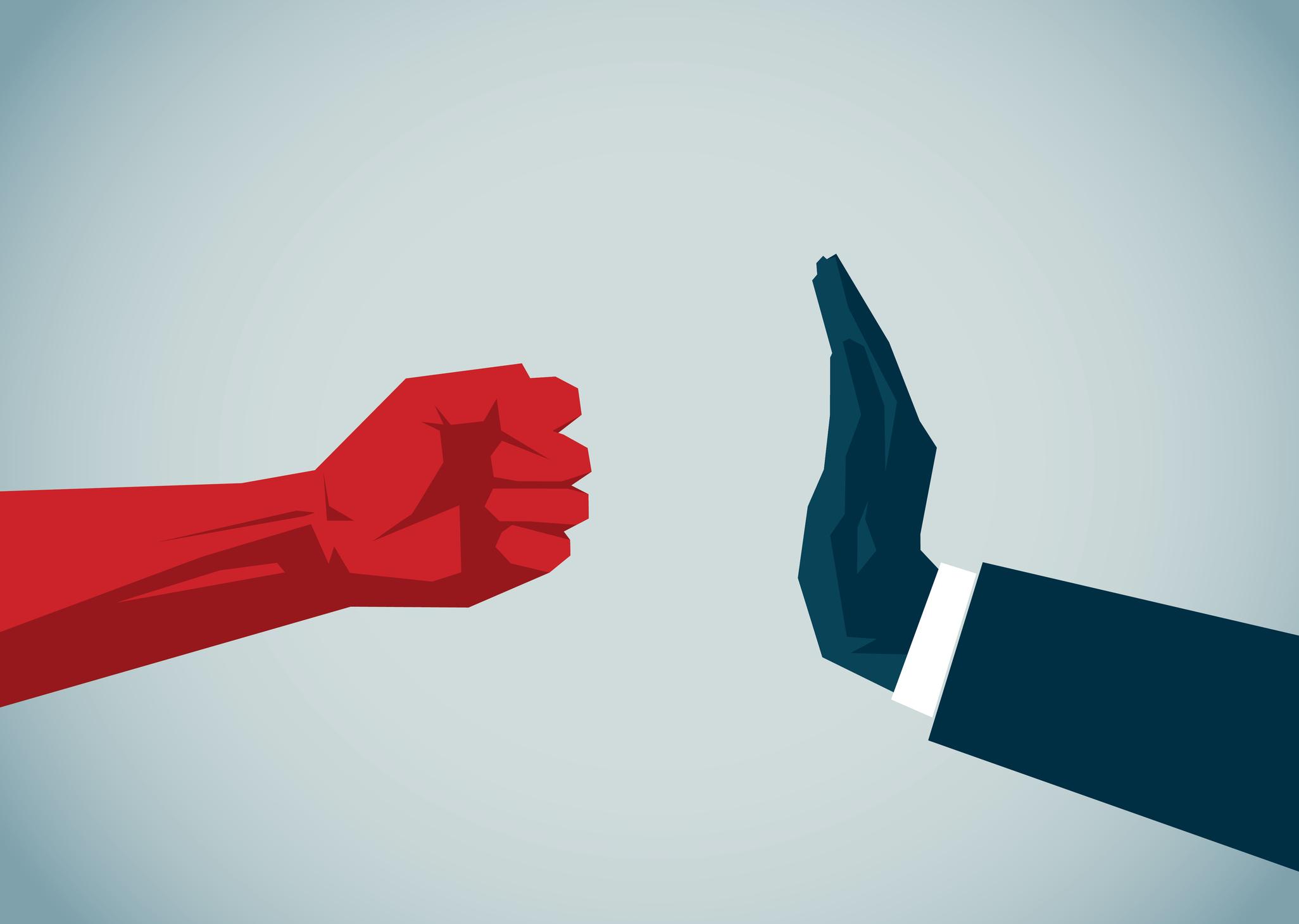 Illustration einer Faust und eines Stopp-Handzeichens gegenüber