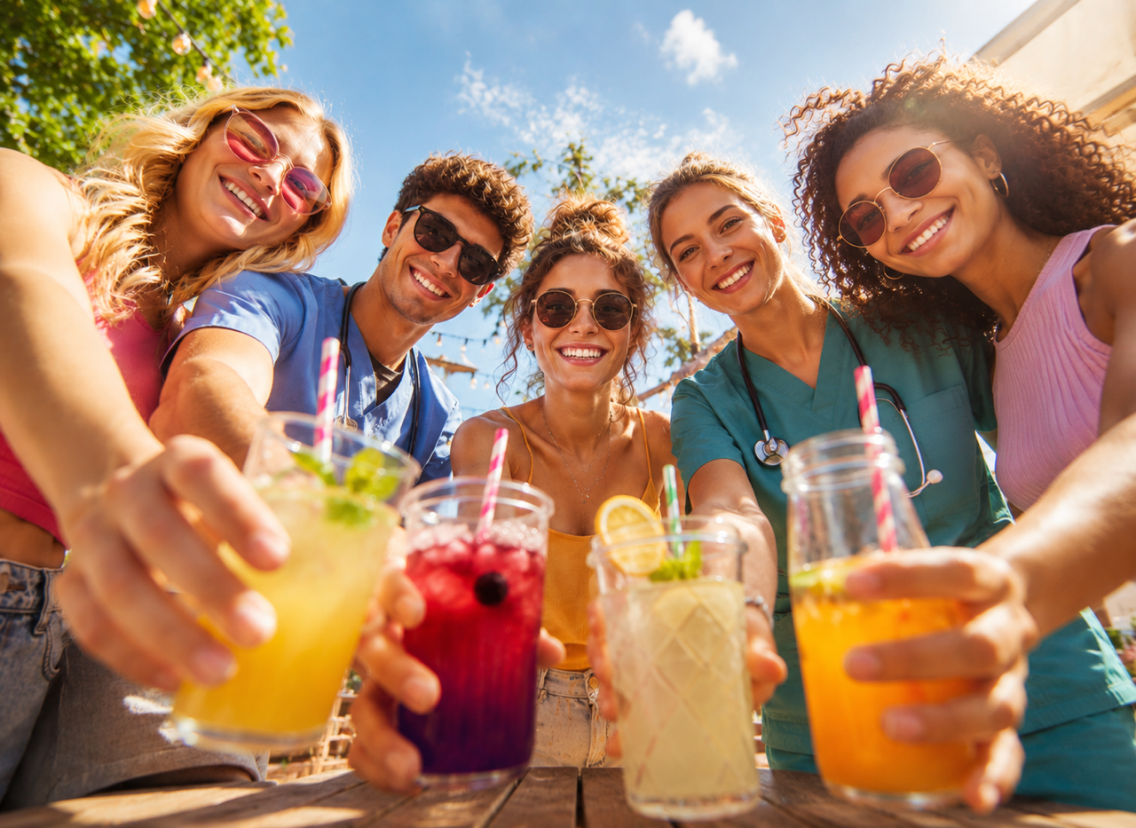 Menschen mit Getränk im Sommer
