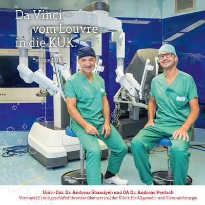 Primarius Shamiyeh und Oberarzt Pentsch mit dem "Da Vinci"-OP-Roboter