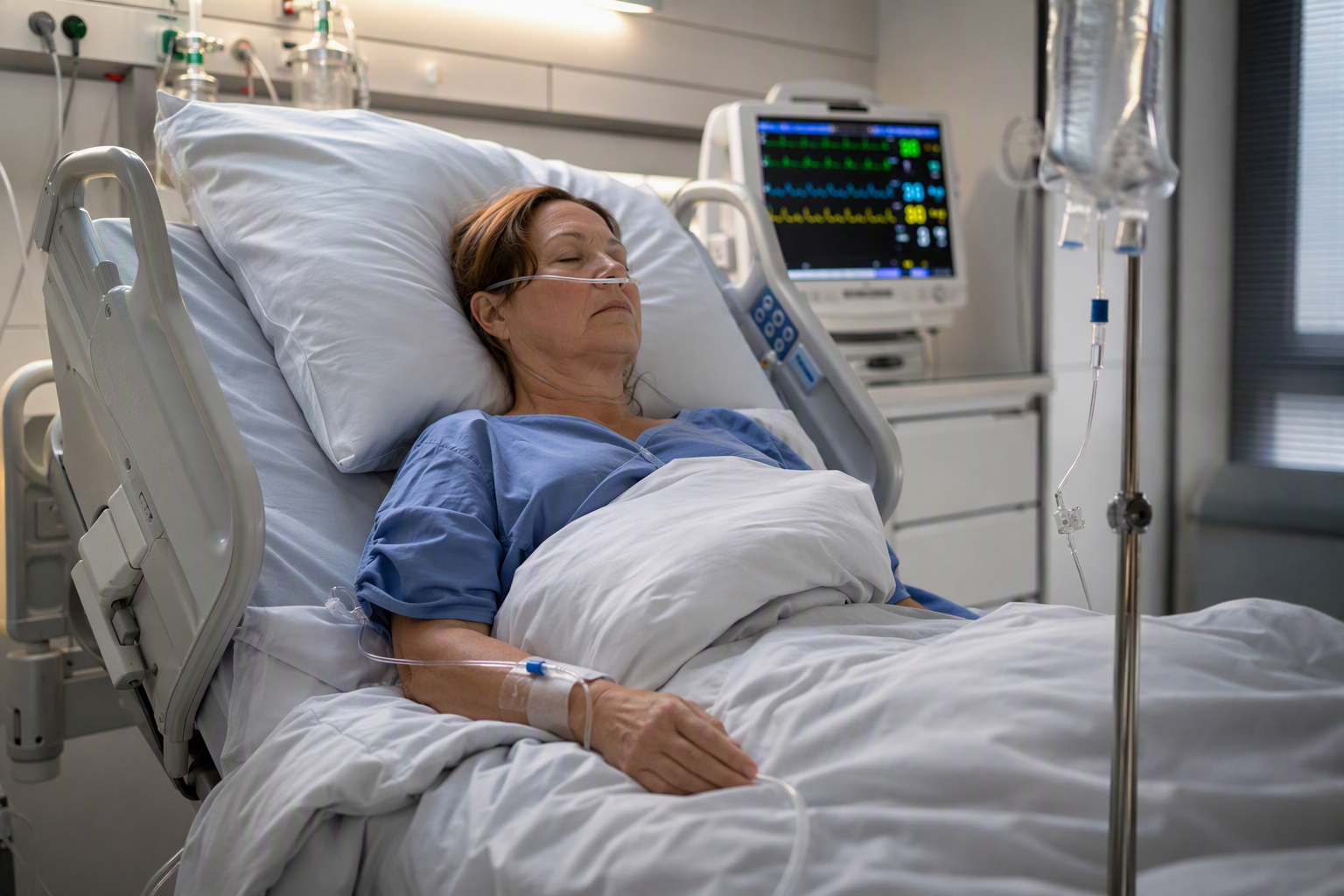 Patientin mit Legionellose im Krankenbett