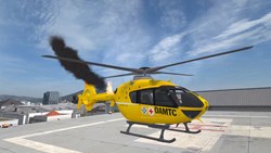 Virtuell dargestellter brennender Helikopter
